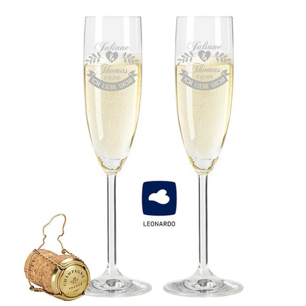 SEO. Leonardo Sektglas mit Gravur "Ich Liebe Dich" - im Set Linkreich