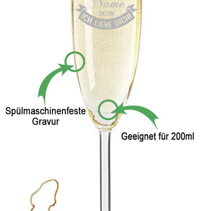 SEO. Leonardo Sektglas mit Gravur "Ich Liebe Dich" - im Set Linkreich