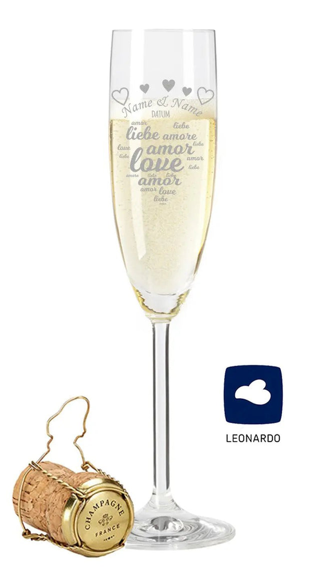 SEO. Leonardo Sektglas mit Gravur im "Amore" Design - Sekt Linkreich