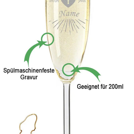 SEO. Leonardo Sektglas mit Gravur im "Liebesschloss" Design - Linkreich