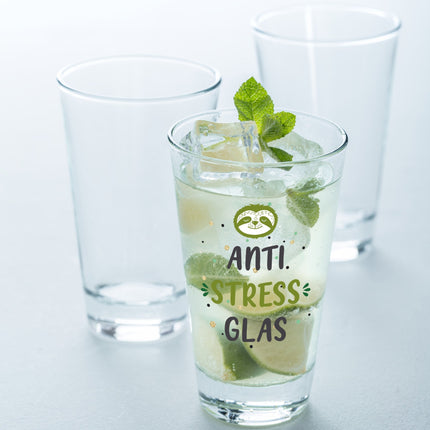SEO. Leonardo Wasserglas mit UV - Druck "Anti Stress Glas" - Linkreich