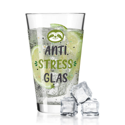 SEO. Leonardo Wasserglas mit UV - Druck "Anti Stress Glas" - Linkreich