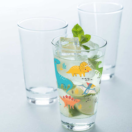 SEO. Leonardo Wasserglas mit UV - Druck "Dinogruppe" - Für Kinder im 360° Design - Linkreich