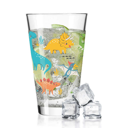 SEO. Leonardo Wasserglas mit UV - Druck "Dinogruppe" - Für Kinder im 360° Design - Linkreich