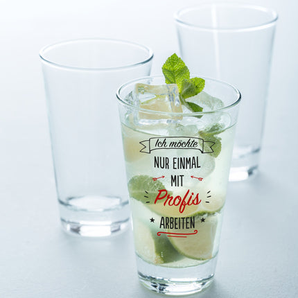 SEO. Leonardo Wasserglas mit UV - Druck "Einmal mit Profis arbeiten" - Linkreich