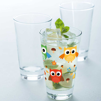 SEO. Leonardo Wasserglas mit UV - Druck "Eulen" - Für Kinder im 360° Design - Linkreich