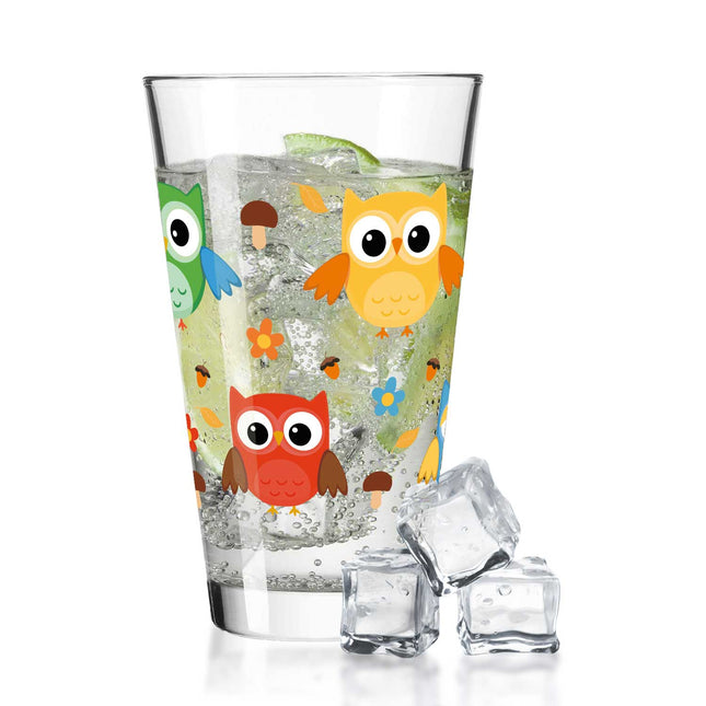 SEO. Leonardo Wasserglas mit UV - Druck "Eulen" - Für Kinder im 360° Design - Linkreich