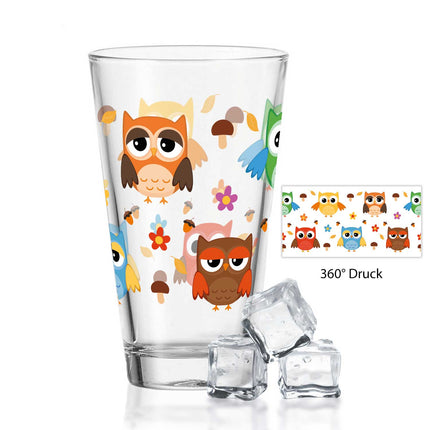 SEO. Leonardo Wasserglas mit UV - Druck "Eulen" - Für Kinder im 360° Design - Linkreich