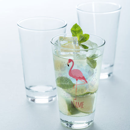 SEO. Leonardo Wasserglas mit UV - Druck "Flamingo" mit Namen - Linkreich