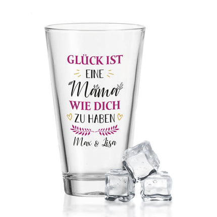 SEO. Leonardo Wasserglas mit UV - Druck "Glück ist eine Mama" mit Namen - Linkreich