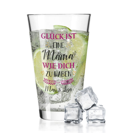 SEO. Leonardo Wasserglas mit UV - Druck "Glück ist eine Mama" mit Namen - Linkreich