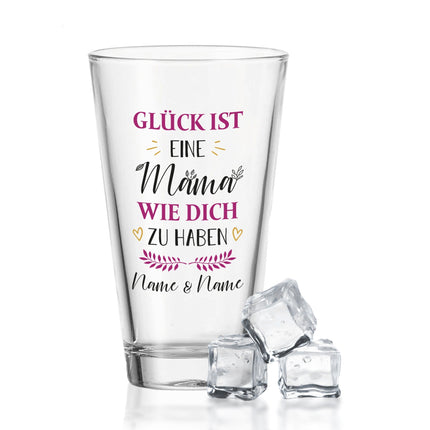 SEO. Leonardo Wasserglas mit UV - Druck "Glück ist eine Mama" mit Namen - Linkreich