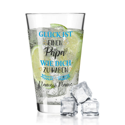 SEO. Leonardo Wasserglas mit UV - Druck "Glück ist einen Papa" mit Namen - Linkreich
