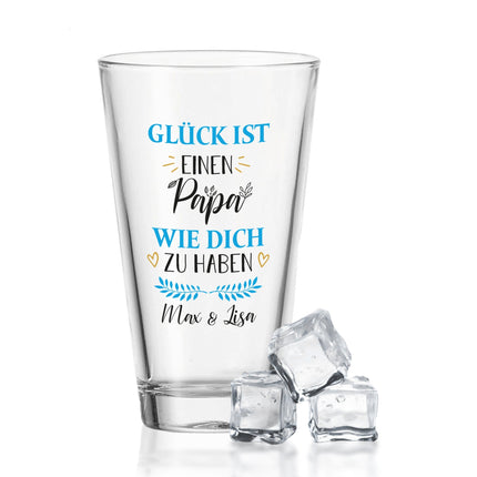 SEO. Leonardo Wasserglas mit UV - Druck "Glück ist einen Papa" mit Namen - Linkreich