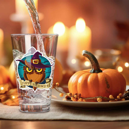 SEO. Leonardo Wasserglas mit UV - Druck "Happy Halloween Eule" für Halloween - Linkreich