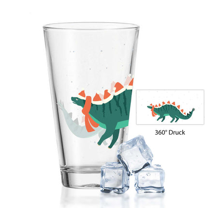 SEO. Leonardo Wasserglas mit UV - Druck im Santasaurus Design zu Weihnachten - Linkreich