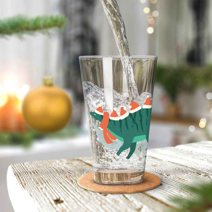 SEO. Leonardo Wasserglas mit UV - Druck im Santasaurus Design zu Weihnachten - Linkreich