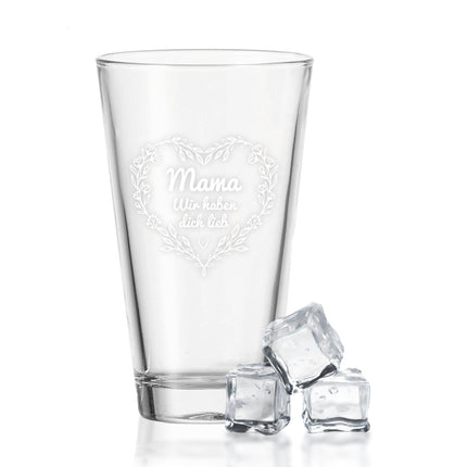 SEO. Leonardo Wasserglas mit UV - Druck "Mama wir haben dich lieb" - Linkreich