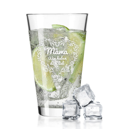 SEO. Leonardo Wasserglas mit UV - Druck "Mama wir haben dich lieb" - Linkreich
