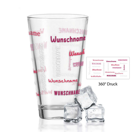 SEO. Leonardo Wasserglas mit UV - Druck "Namensglas" mit Wunschnamen - Weiß - Rosa Linkreich