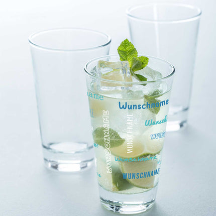 SEO. Leonardo Wasserglas mit UV - Druck "Namensglas" mit Wunschnamen - Weiß - Blau Linkreich