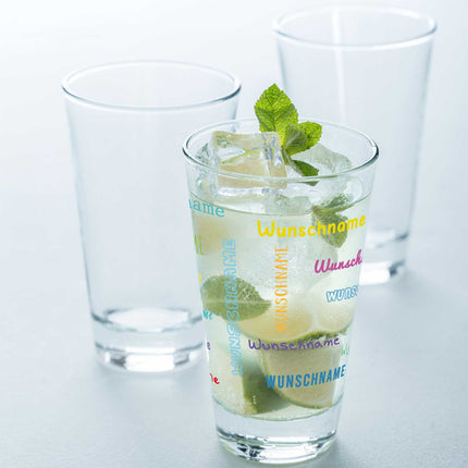 SEO. Leonardo Wasserglas mit UV - Druck "Namensglas" mit Wunschnamen - Bunt Linkreich