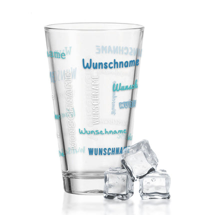 SEO. Leonardo Wasserglas mit UV - Druck "Namensglas" mit Wunschnamen - Weiß - Blau Linkreich