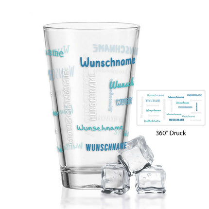 SEO. Leonardo Wasserglas mit UV - Druck "Namensglas" mit Wunschnamen - Weiß - Blau Linkreich