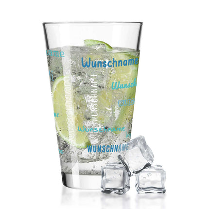 SEO. Leonardo Wasserglas mit UV - Druck "Namensglas" mit Wunschnamen - Weiß - Blau Linkreich