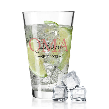 SEO. Leonardo Wasserglas mit UV - Druck "Oma" mit Wunschname & Datum - Linkreich