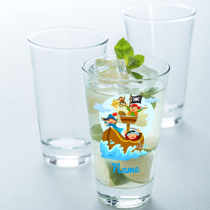 SEO. Leonardo Wasserglas mit UV - Druck "Piraten" mit Wunschname - Für Kinder - Linkreich