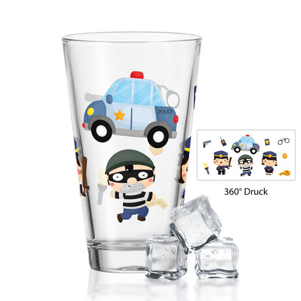 SEO. Leonardo Wasserglas mit UV - Druck "Polizei" - Für Kinder im 360° Design - Linkreich