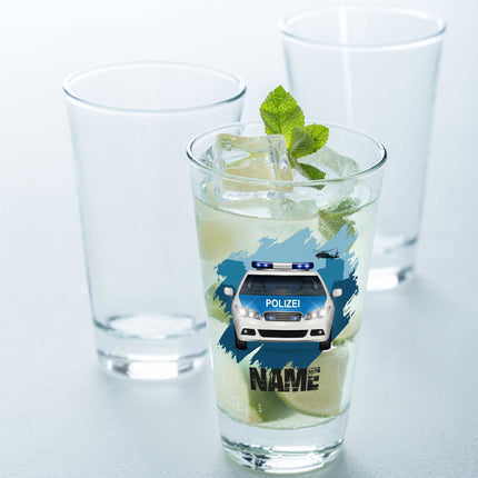 SEO. Leonardo Wasserglas mit UV - Druck "Polizei" mit Wunschname - Für Kinder - Linkreich