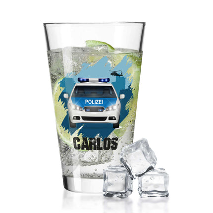 SEO. Leonardo Wasserglas mit UV - Druck "Polizei" mit Wunschname - Für Kinder - Linkreich