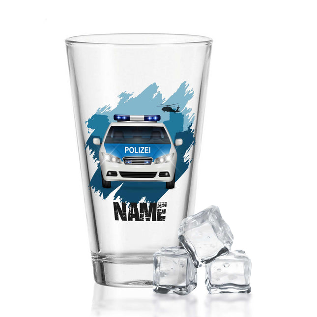 SEO. Leonardo Wasserglas mit UV - Druck "Polizei" mit Wunschname - Für Kinder - Linkreich