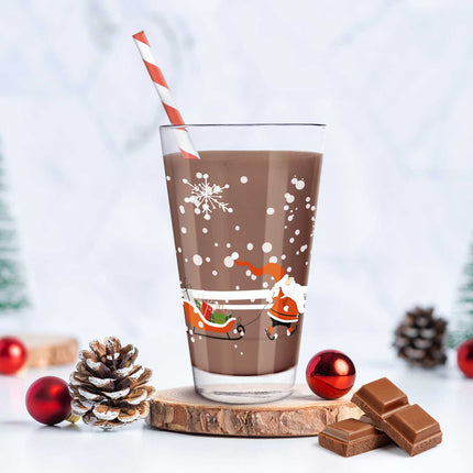 SEO. Leonardo Wasserglas mit UV - Druck - Weihnachtsmann mit Hund Motiv - zu Weihnachten - Linkreich