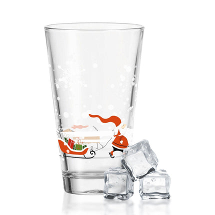 SEO. Leonardo Wasserglas mit UV - Druck - Weihnachtsmann mit Hund Motiv - zu Weihnachten - Linkreich