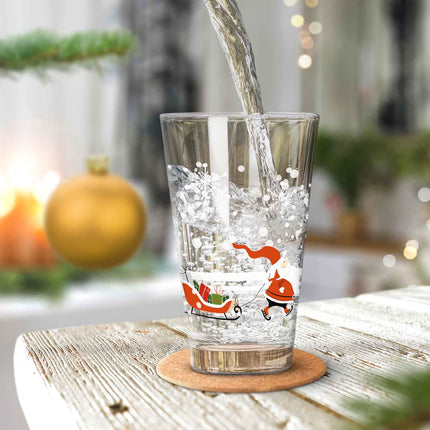 SEO. Leonardo Wasserglas mit UV - Druck - Weihnachtsmann mit Hund Motiv - zu Weihnachten - Linkreich