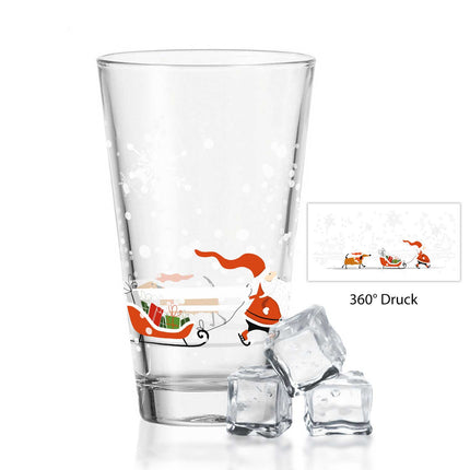 SEO. Leonardo Wasserglas mit UV - Druck - Weihnachtsmann mit Hund Motiv - zu Weihnachten - Linkreich