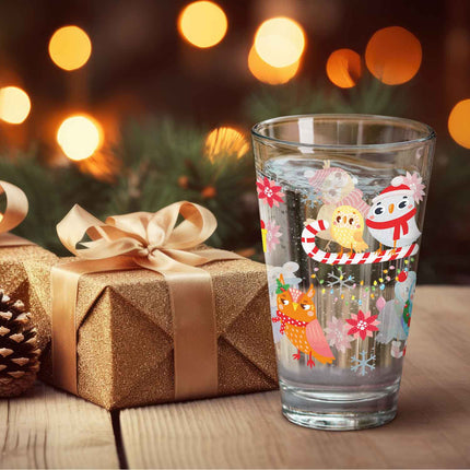 SEO. Leonardo Wasserglas mit UV - Druck - Wintereulen Motiv - zu Weihnachten - Linkreich