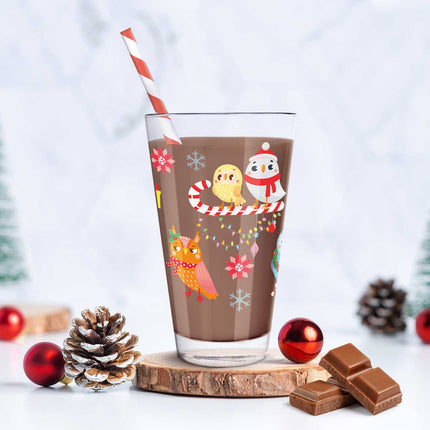 SEO. Leonardo Wasserglas mit UV - Druck - Wintereulen Motiv - zu Weihnachten - Linkreich