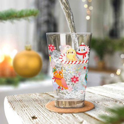 SEO. Leonardo Wasserglas mit UV - Druck - Wintereulen Motiv - zu Weihnachten - Linkreich