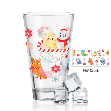 SEO. Leonardo Wasserglas mit UV - Druck - Wintereulen Motiv - zu Weihnachten - Linkreich