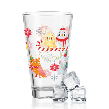 SEO. Leonardo Wasserglas mit UV - Druck - Wintereulen Motiv - zu Weihnachten - Linkreich