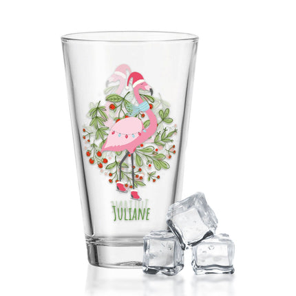 SEO. Leonardo Wasserglas mit UV - Druck - Winterflamingo Motiv - zu Weihnachten - Personalisiert mit Name - Linkreich