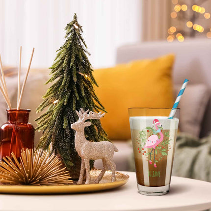 SEO. Leonardo Wasserglas mit UV - Druck - Winterflamingo Motiv - zu Weihnachten - Personalisiert mit Name - Linkreich
