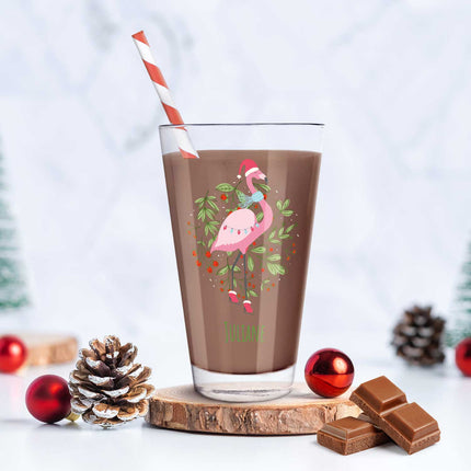 SEO. Leonardo Wasserglas mit UV - Druck - Winterflamingo Motiv - zu Weihnachten - Personalisiert mit Name - Linkreich