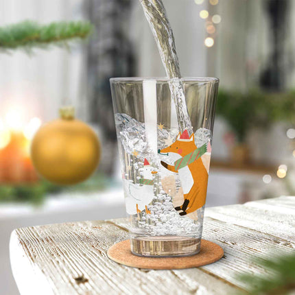 SEO. Leonardo Wasserglas mit UV - Druck - Winterfuchs und Gans Motiv - zu Weihnachten - Linkreich