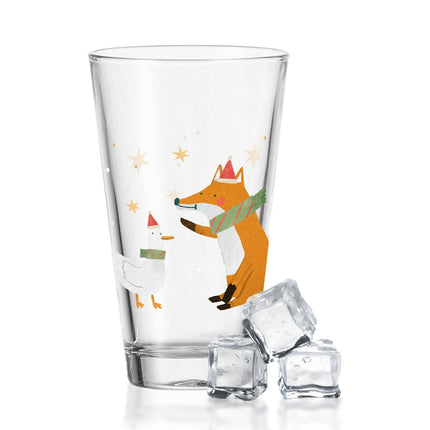 SEO. Leonardo Wasserglas mit UV - Druck - Winterfuchs und Gans Motiv - zu Weihnachten - Linkreich