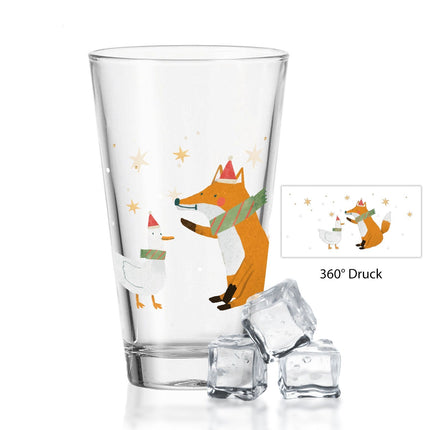 SEO. Leonardo Wasserglas mit UV - Druck - Winterfuchs und Gans Motiv - zu Weihnachten - Linkreich